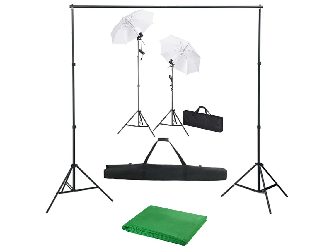 Vidaxl Kit Estúdio De Fotografia Com Fundo + Iluminação E Sombrinhas
