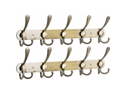 Cabide De Parede Com 2 Ganchos Metal Em Aço Inoxidável Para Toalhas, Casacos, Chaves, Banheiro, Quarto, Hotel E Entrada(5 Ganchos, Ciano Antigo) Klb