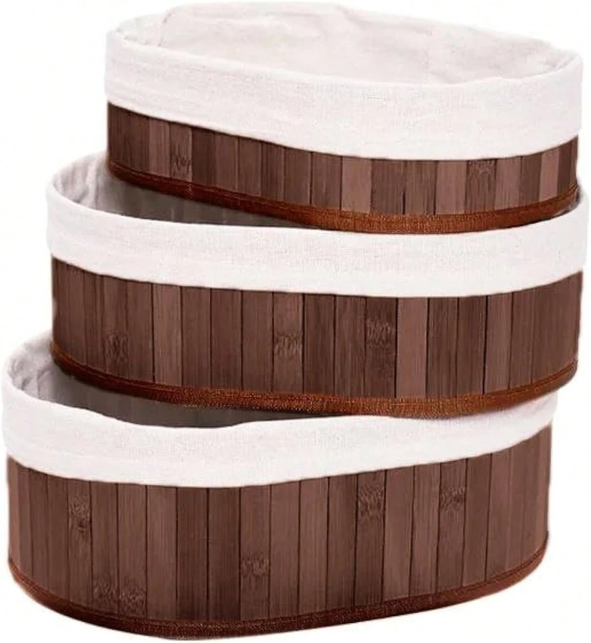 Conjunto 3 Cesto Oval Bambu Trançado Banheiro Lavanderia