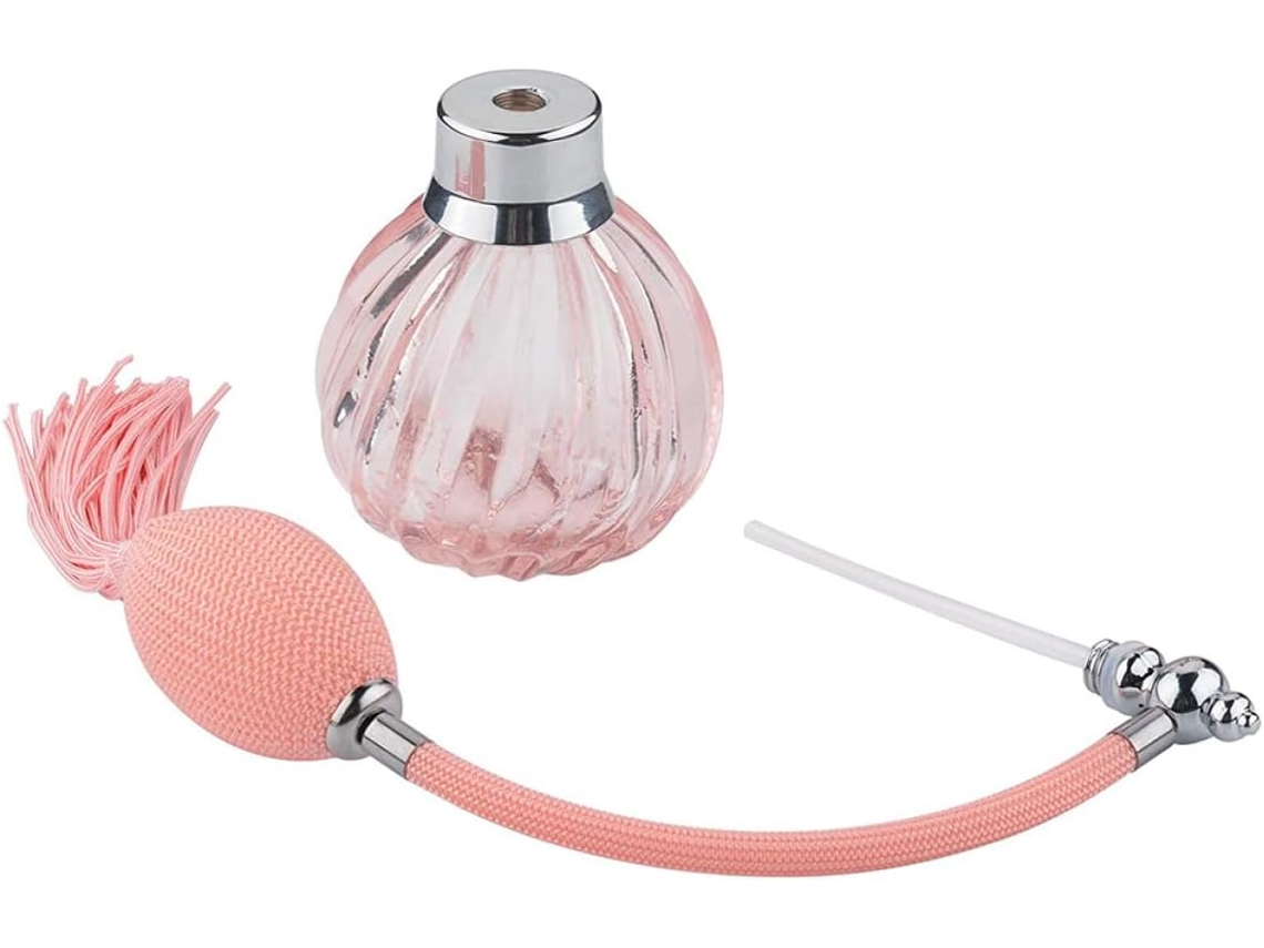 Frasco De Perfume Spray De Vidro Recarregável De 90ml Com Estampa Diagonal Rosa.