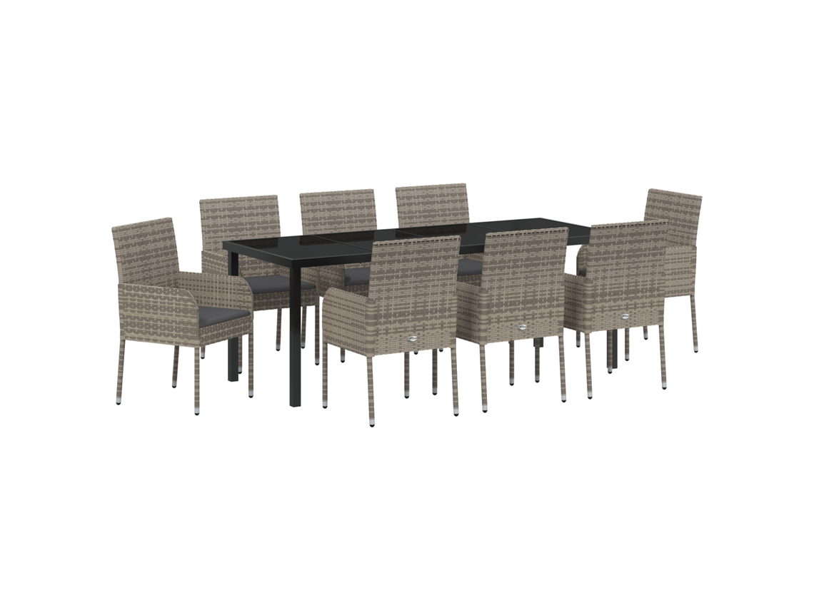 Conjunto 9 Conjunto De Jantar Para Jardim Vidaxl Cinzento Vime Pe (200 X 80 X 73 Cm)