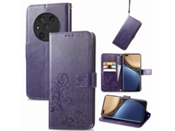 Capa De Couro Para Celular For Honor Magic3 Com Fecho De Quatro Folhas E Fivela Em Relevo