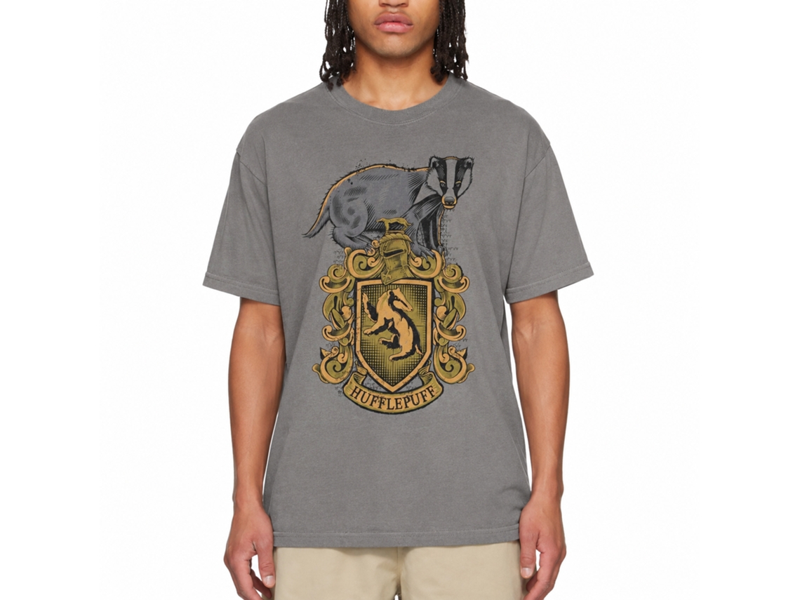 Rockinstone Harry Potter Hufflepuff Mascot Emblem Charcoal T-shirt Size:xxxl
