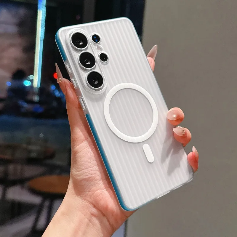 (azul Galaxy S25 Plus) Capa Protetora Transparente Fosca Antiderrapante, Feita De Material De Policarbonato Rígido Magnético.
