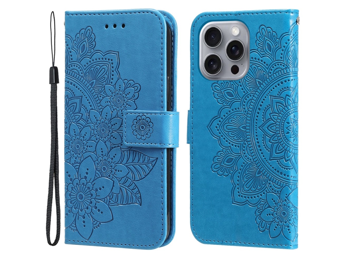 Capa Em Couro Pu Para Apple Iphone 16 Promax, Azul