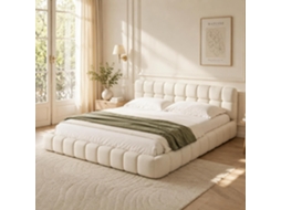 Cama De Casal 160x200 Cm Com Cabeceira, Cama Estofada/Com Bolhas, Estrutura De Cama Para Quarto/Em Forma De Tronco, Em Linho,bege