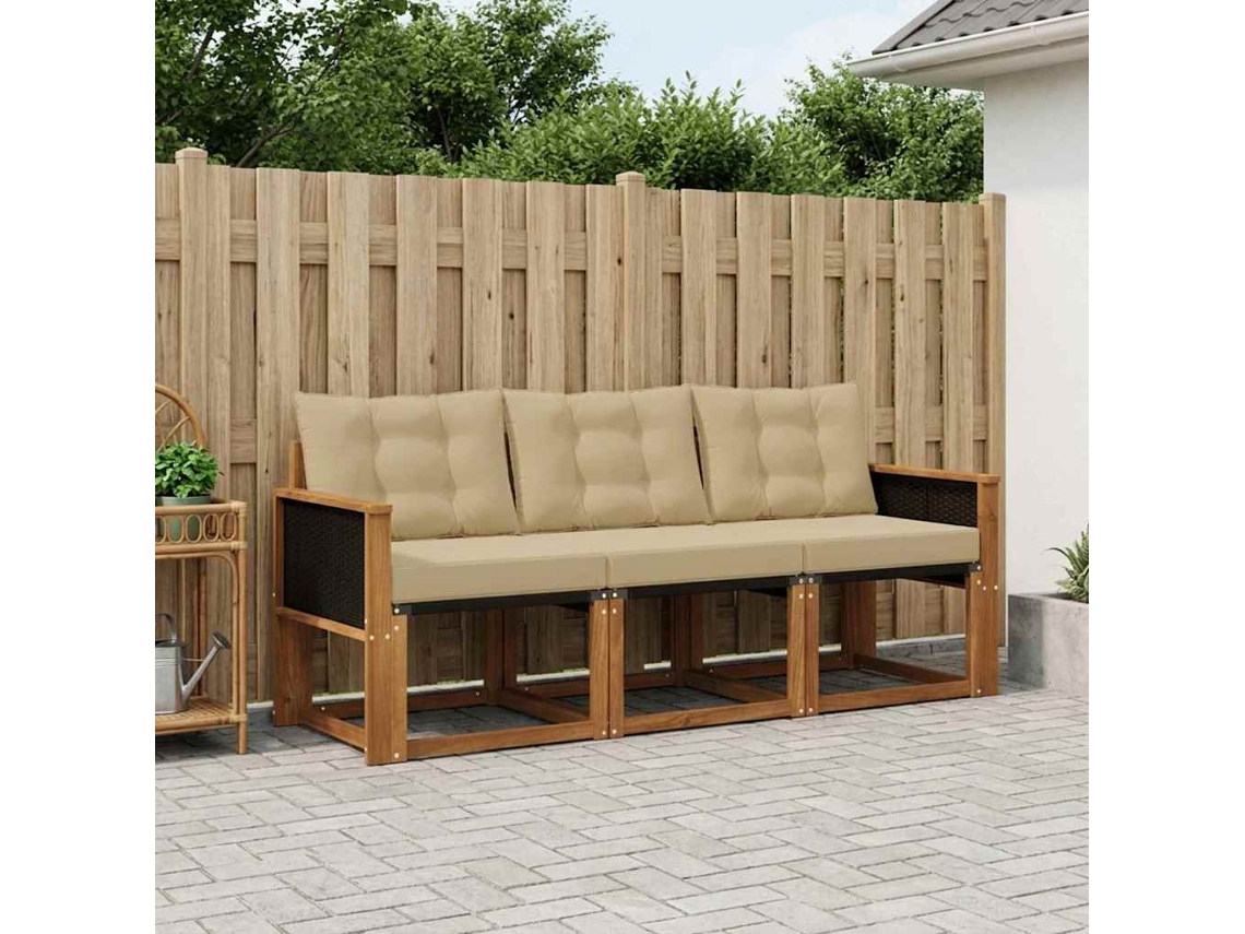 Vidaxl Conjunto De Sofás Para Exterior 3 Unid. Natural E Bege