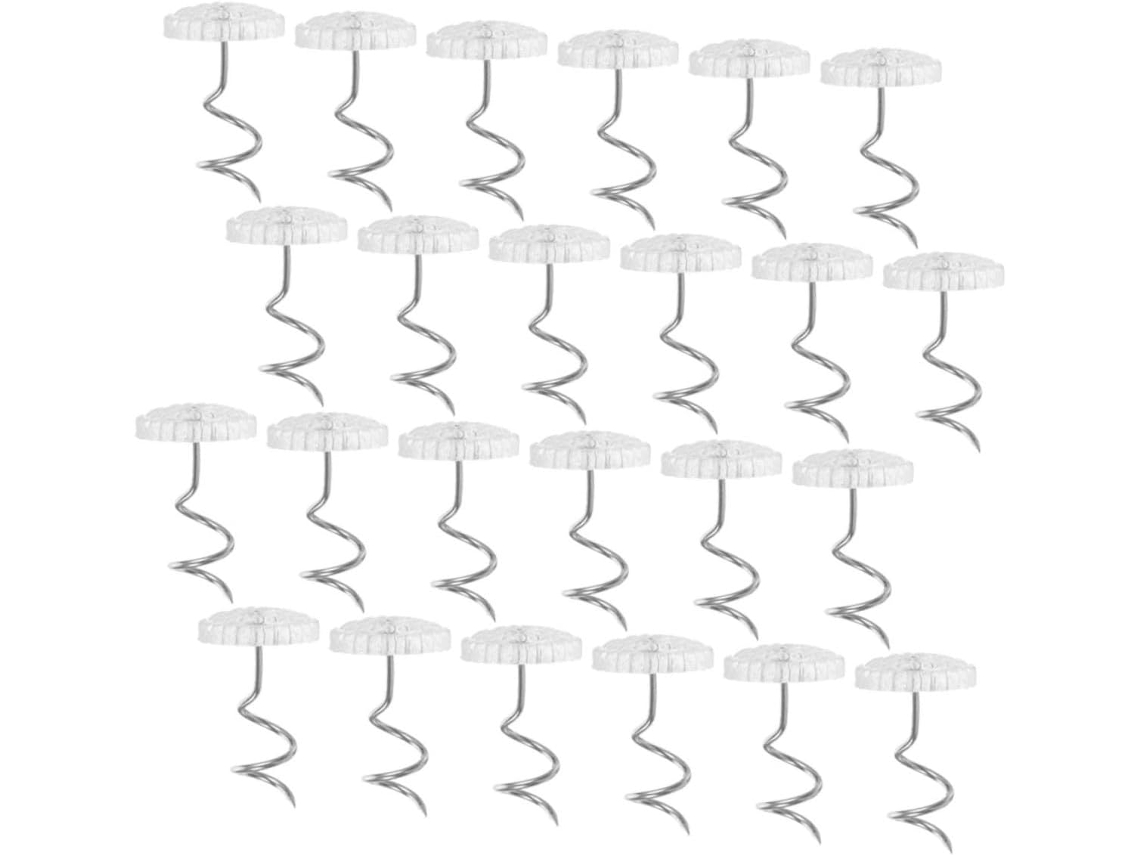 Conjunto Favomoto com 50 tachas decorativas antiderrapantes para sofás e móveis, em formato espiral transparente.
