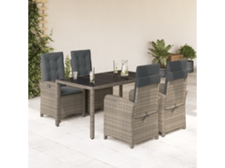 5 Pcs Conjunto De Jantar P/ Jardim C/ Almofadões Vime Pe Cinza Dkd Home Decor