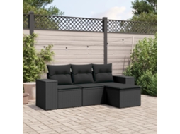 Vidaxl 4 Pcs Conjunto De Sofás Para Jardim C/ Almofadões Vime Pe Preto
