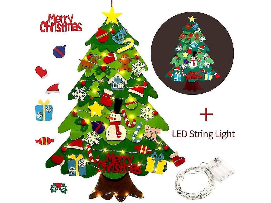 Árvore De Natal Em Feltro Com Luzes Led E 32 Ornamentos Diy