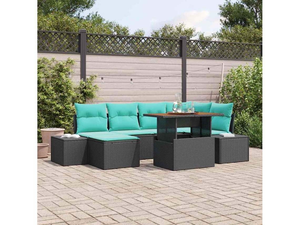 Vidaxl Conjunto De Sofá De Jardim 7 Unid. Preto Rattan Sintético