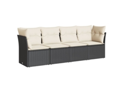 Conjunto de 4 Sofás para Jardim com Almofadões Vime Pe Preto MAISON EXCLUSIVE (4 pcs)