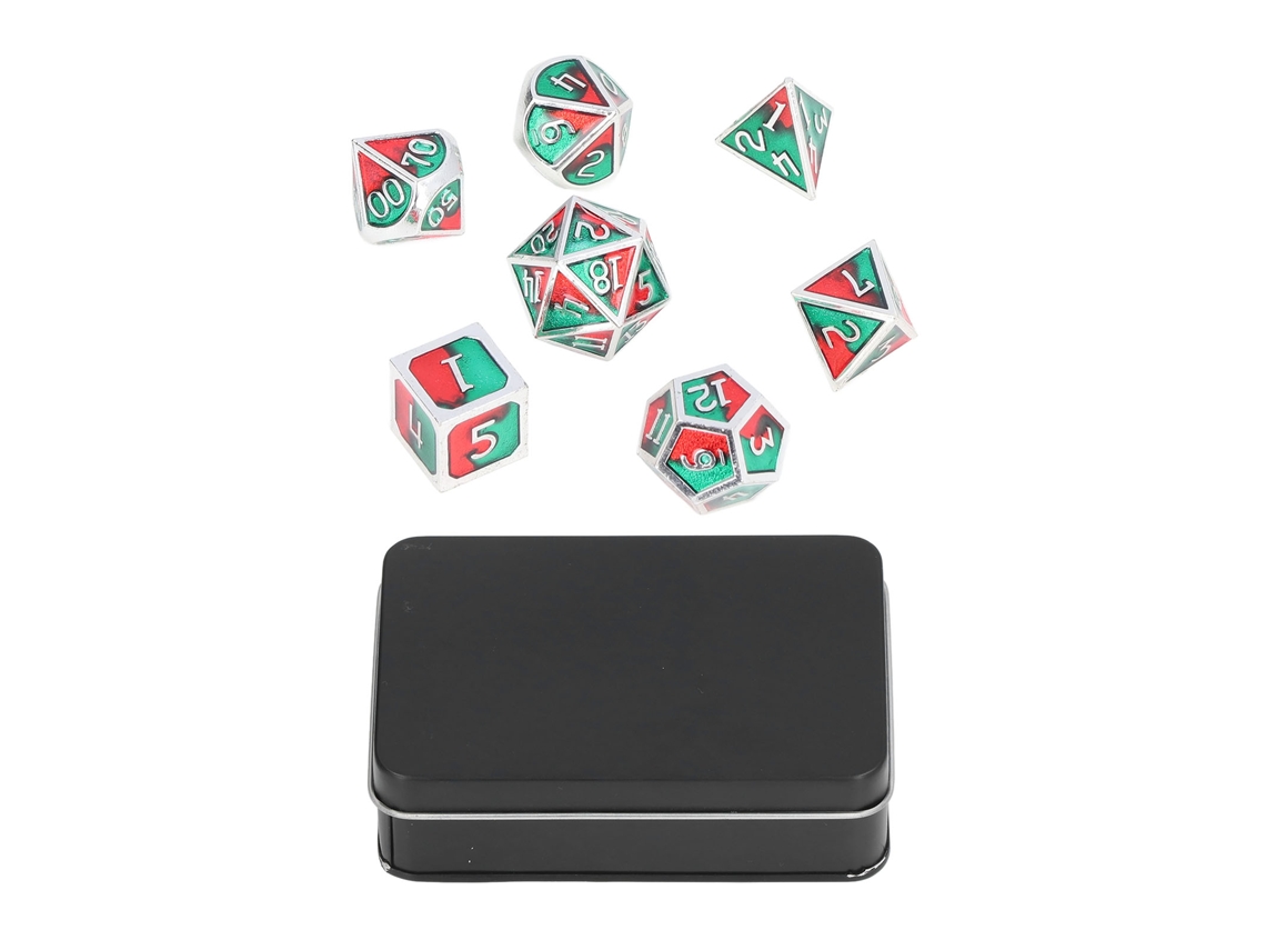 Mali conjunto de 7 Dados Poliédricos de Metal com Caixa para Jogos de Tabuleiro Rpg Azul e Verde