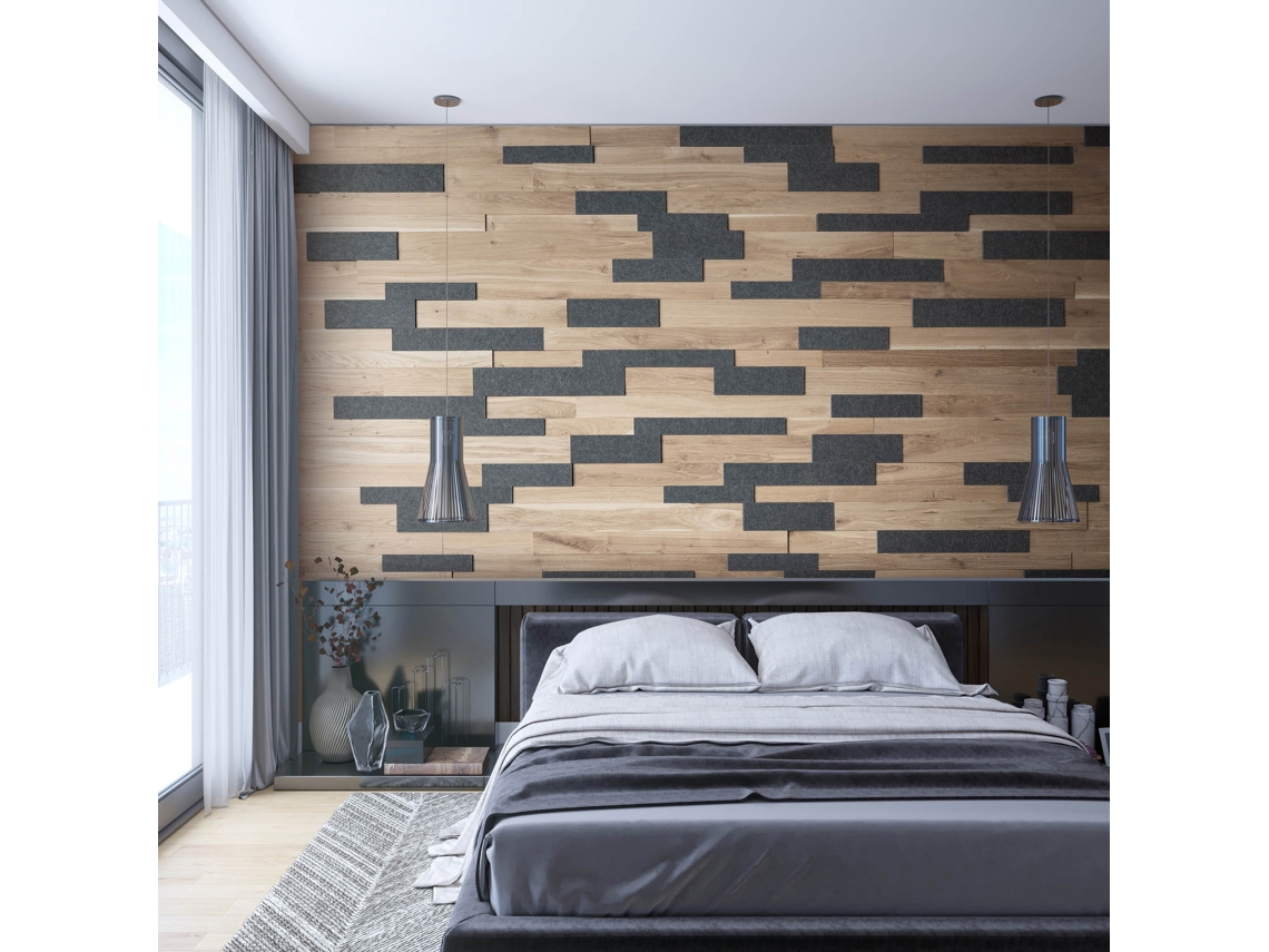 Painel Decorativo de Parede 3d Ozo Ardósia Carvalho Maciço + Feltro Acústico - 24 Paineis 1m² - Efeito Relevo Natural