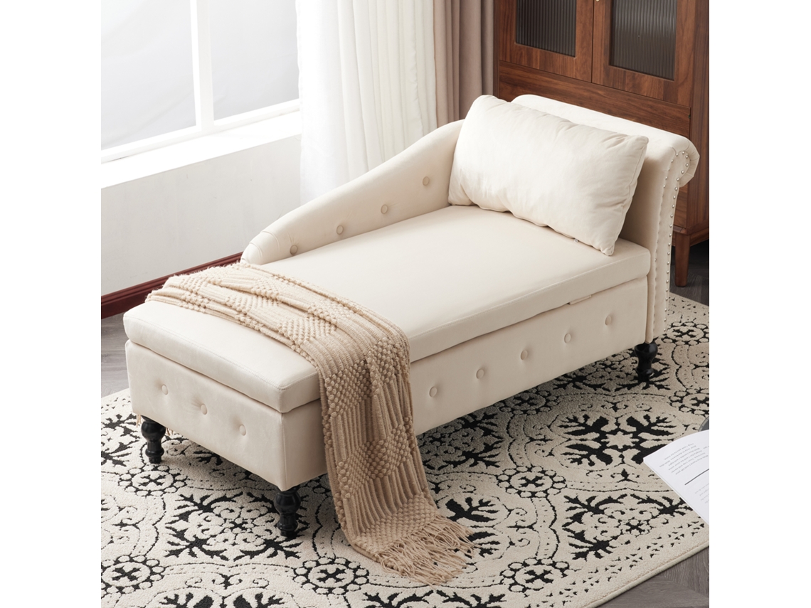 Chaise Longue Veludo Tachas Capitonê Apoio Braço Direito VELTRIX