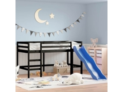 Cama Alta P/ Criança C/ Escorrega 90x190 Cm Pinho Maciço Preto