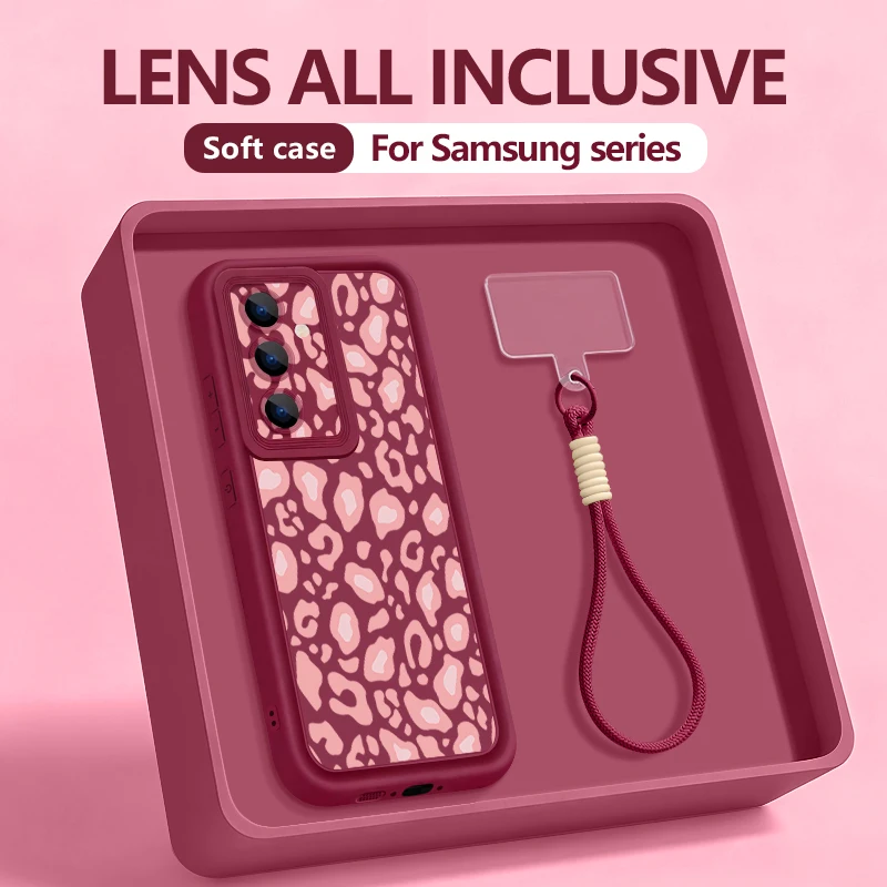 Capa Para Celular Galaxy S22 Ultra 5g Com Estampa De Leopardo E Cordão, Na Cor Vinho Tinto.