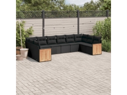 Vidaxl 10 Pcs Conjunto Sofás de Jardim C/ Almofadões Vime Pe Preto