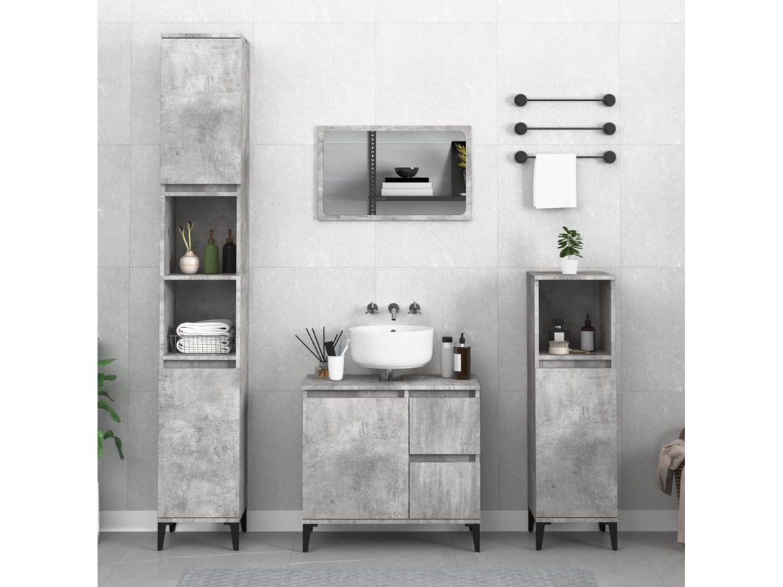 Vidaxl Armário Wc 30x30x190 Cm Derivados De Madeira Cinzento Cimento