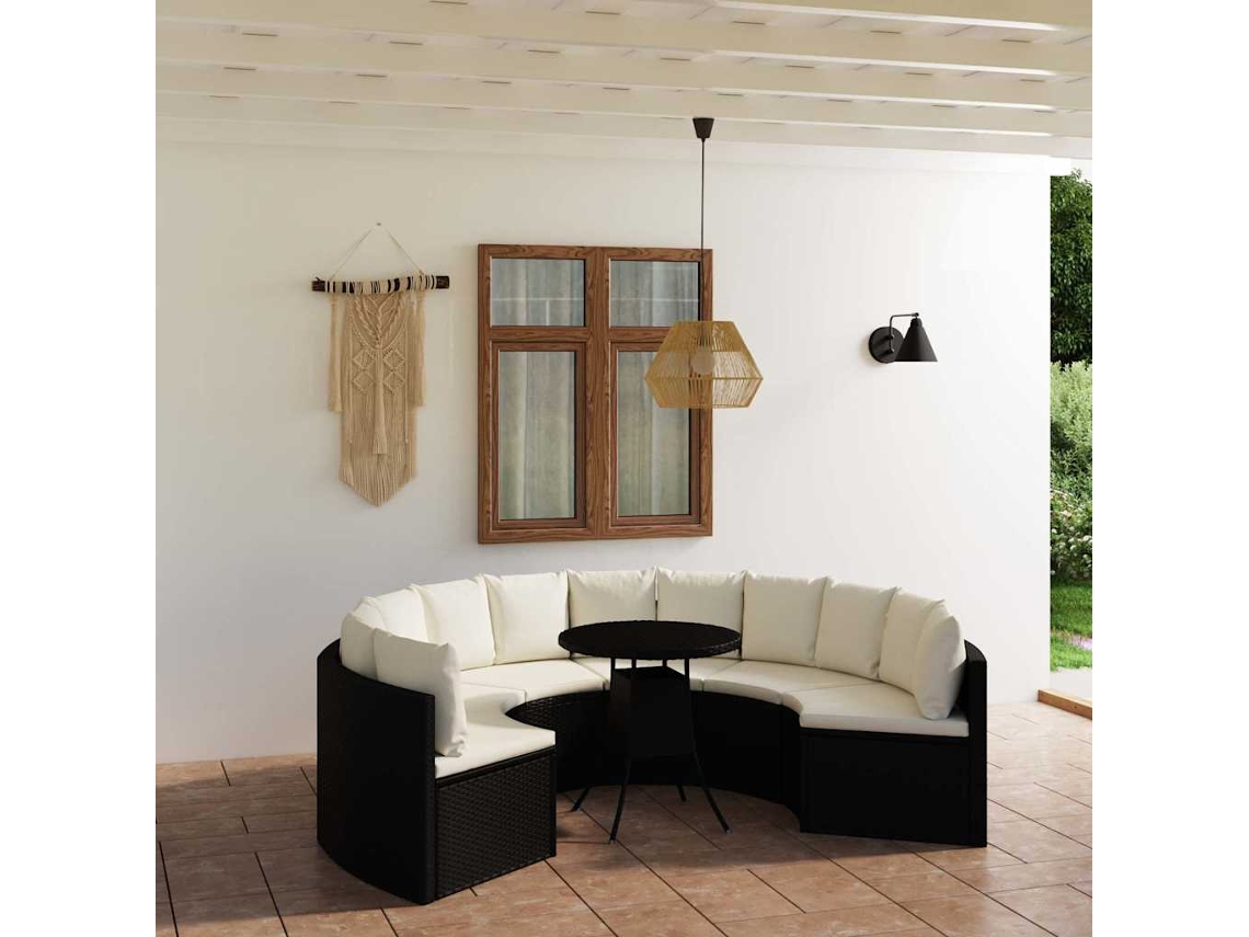 Vidaxl 7 Pcs Conjunto Sofás De Jardim C/ Almofadões Vime Pe Preto