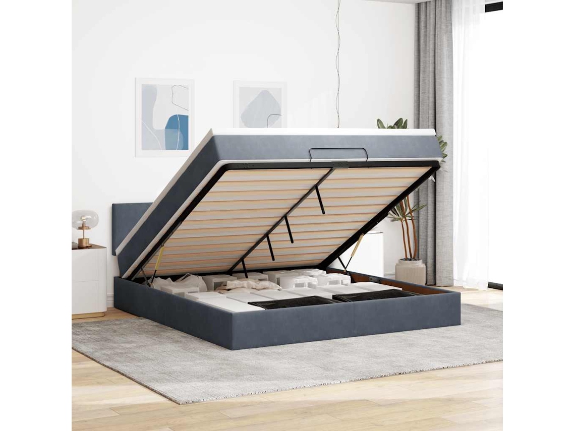 Estrutura De Cama Otomana Com Colchão 180x200cm Cinzento Escuro