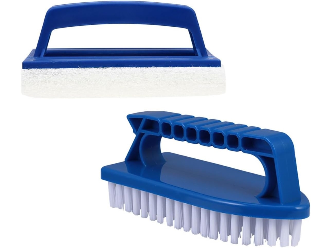 Conjunto De 2 Escovas Plástico Azul Para Piscina