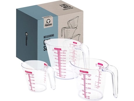Chef Pomodoro 3-Pc Copos de Medição Múltiplas Escalas de Medição-Inclui 1 2 e 4 Xícara com Ml e Oz Nestamento Empilhável Sem Bpa Sem Bpa