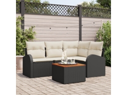 Conjunto De Sofá De 5 Peças Para Jardim Com Almofadas Preto Rattan Poliéster Acácia Wsd902515 Lovely Home