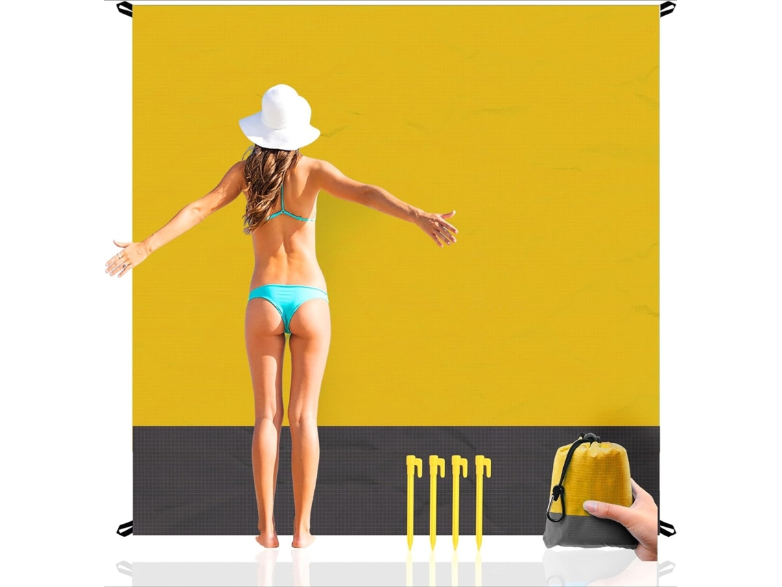 Tapete De Praia Antiareia 200x210cm ,impermeável, Grande, Durável, Com Bolsa De Armazenamento Amarelo Hexinyigjly