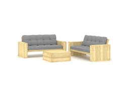 Vidaxl 3 Pcs Conjunto Lounge De Jardim Com Almofadões Pinho Impregnado