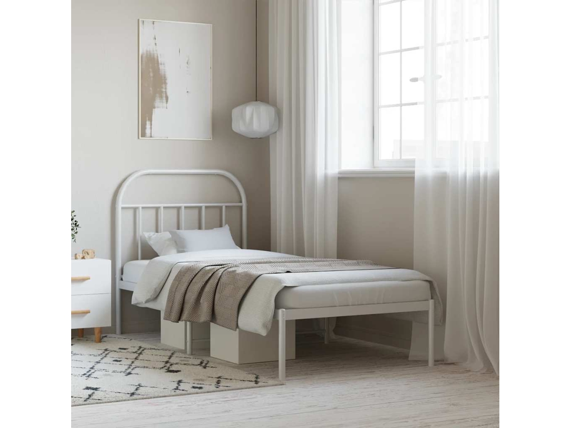 Vidaxl Estrutura De Cama Com Cabeceira 90x200 Cm Metal Branco
