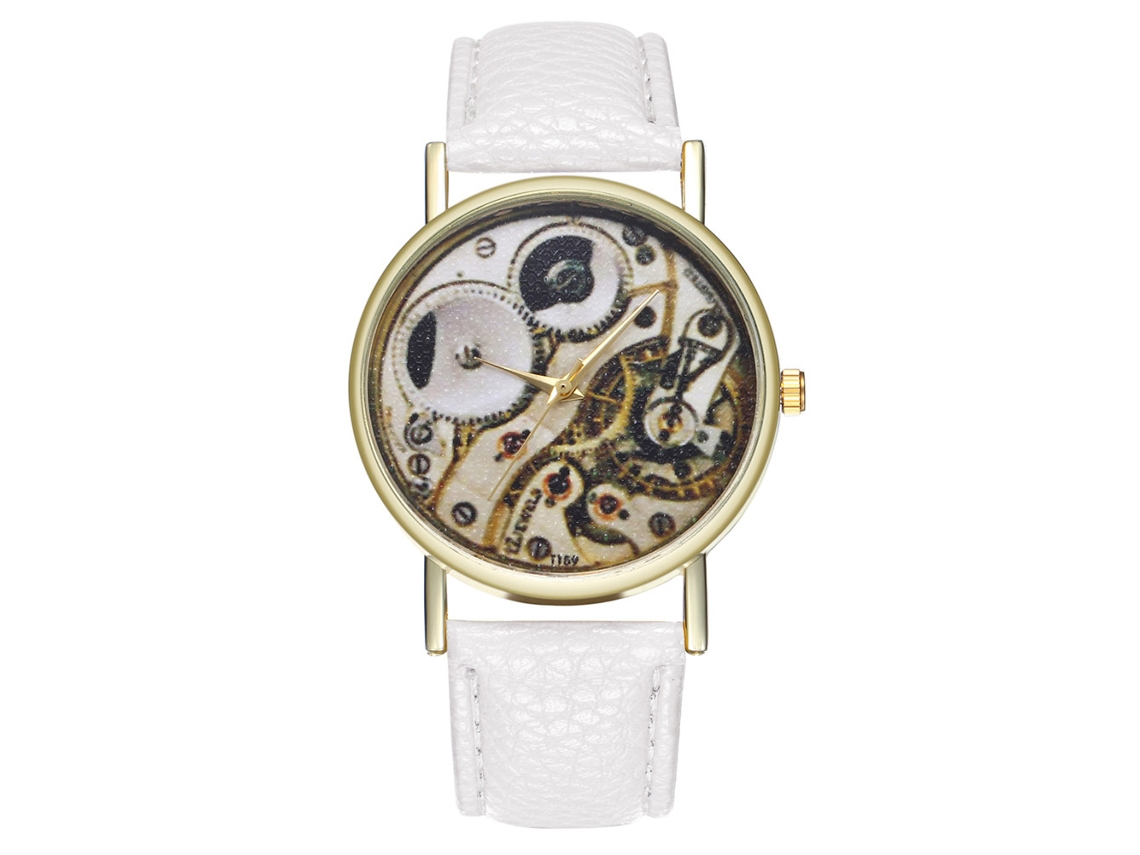 Reloj De Cuarzo Unisex Con Correa De Cuero Pu Dial Redondo Moda Zhoulianfa Blanco