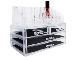 Organizador de Maquiagem Transparente com 4 Gavetas, para Cosméticos, Bijuterias e Acessórios