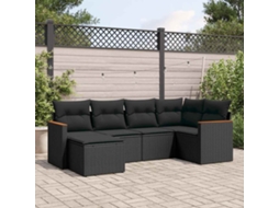 Vidaxl 6 Pcs Conjunto Sofás De Jardim C/ Almofadões Vime Pe Preto