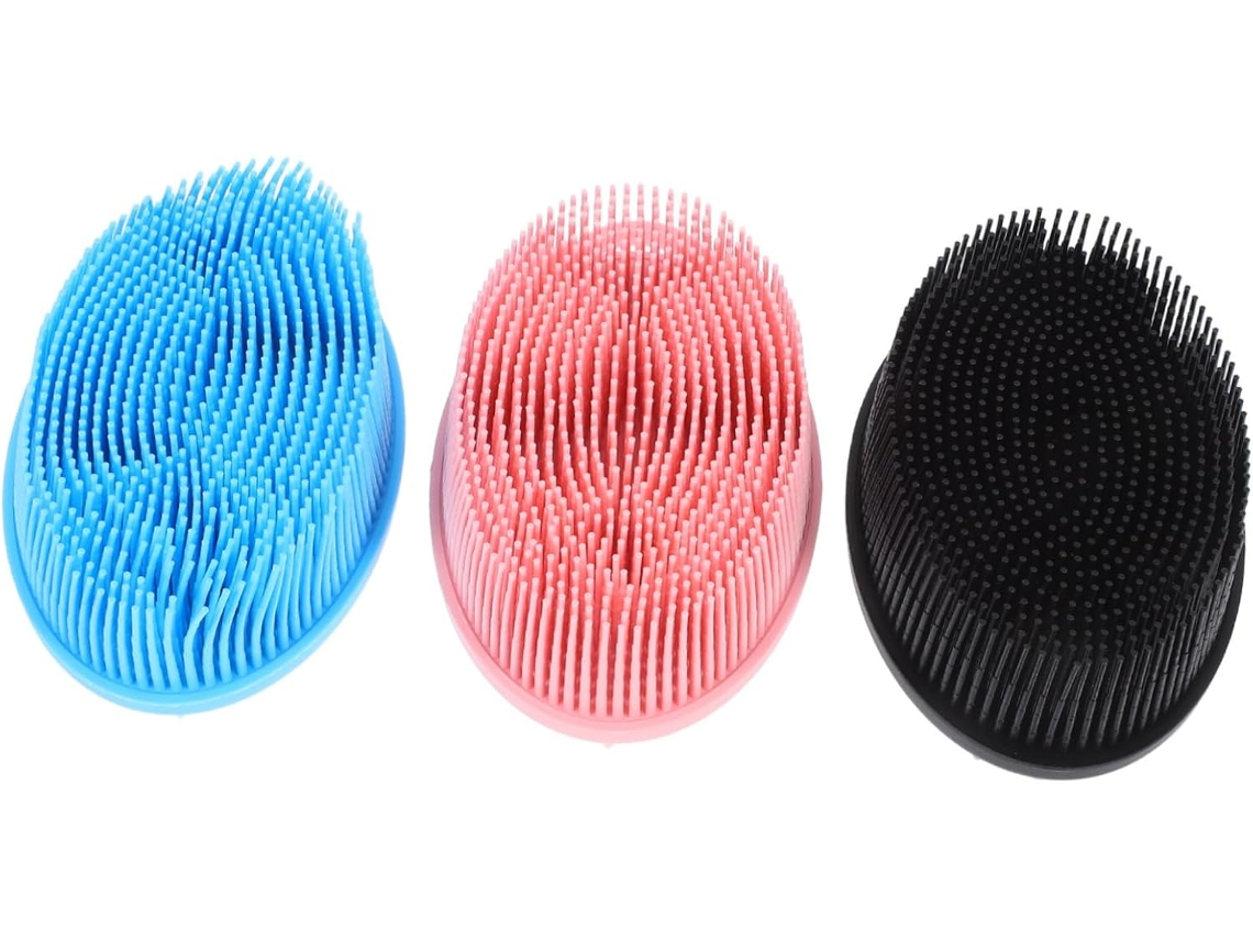 Conjunto De 3 Escovas Esfoliantes Silicone Dupla Face Para Corpo, Rosto, Banho E Chuveiro