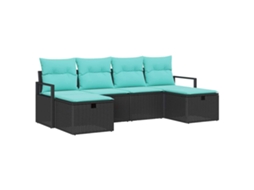 Maison Exclusive - Conjunto De Sofás Com Almofada 6 Pcs Preto E Turquesa Vime Pe