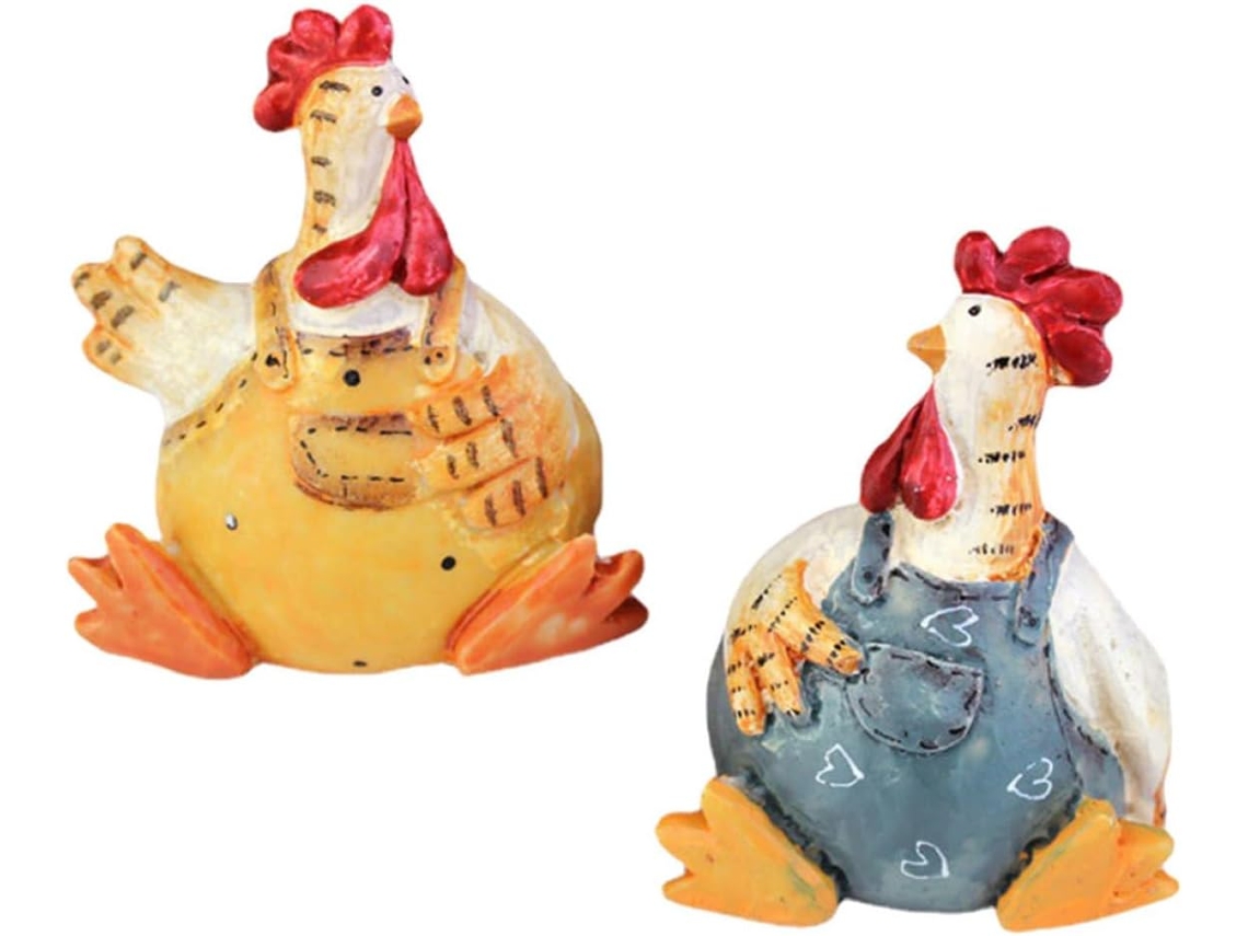 Conjunto 2 Peças Decoração Páscoa Resina Representando Casal Galinhas Jardim Enfeite Original Galinha Festas GOKOCO