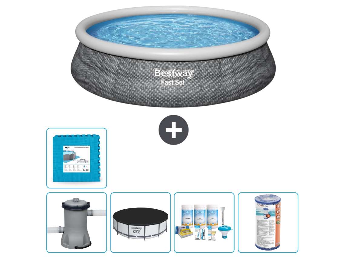 Piscina Inflável Redonda BESTWAY de Conjunto Rápido Estampa de Rattan 457 X 84 Cm Incluindo Bomba Acessórios Cb12