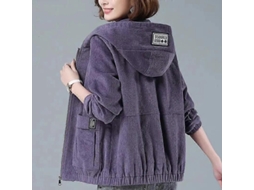 Chaqueta Corta Mujer Primavera Otoño Corea Holgada Sólida Con Capucha Cremallera Casual Morado Xxxxl