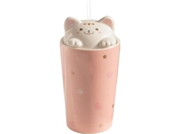 Taza De Café Con Gatito, Taza De Viaje Cerámica Con Tapa 3d, Reutilizable Para Té, Leche, Bubble Tea Rosa 480ml