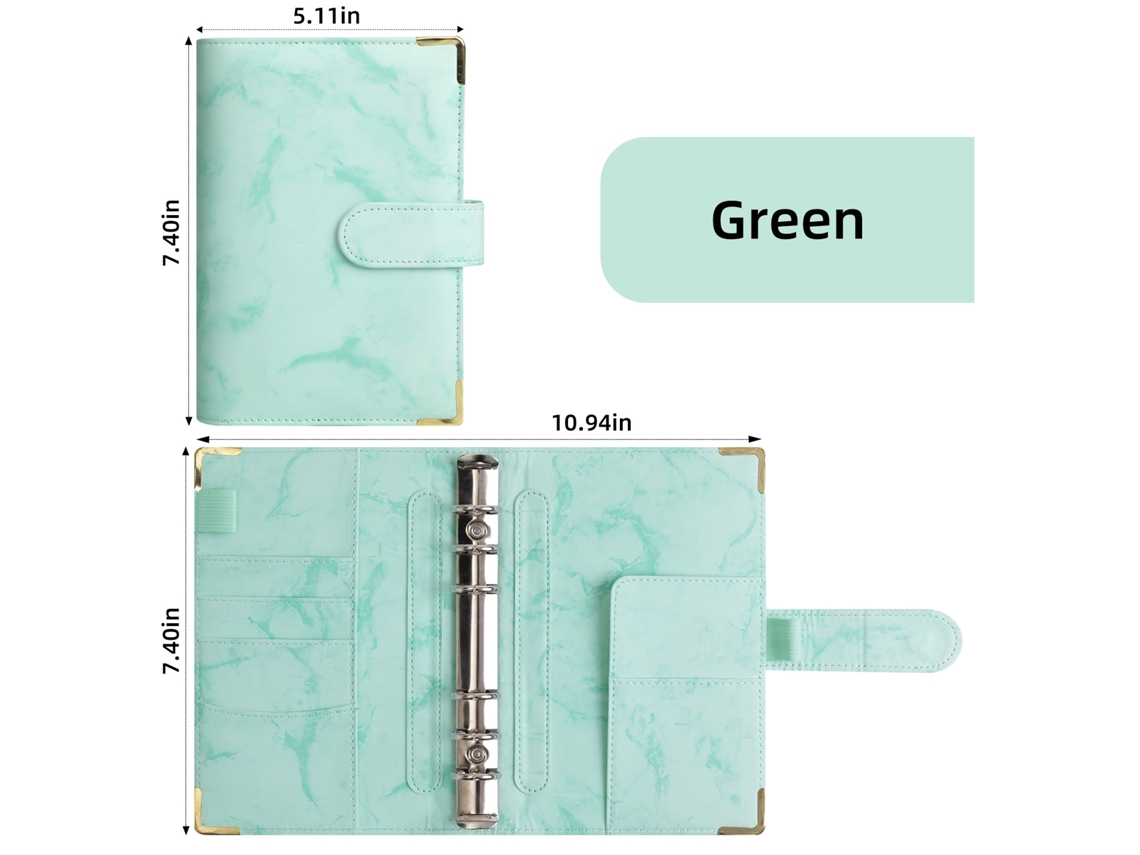 A6 Marble Pattern Ring Binder Budget Planner Notebook, Green