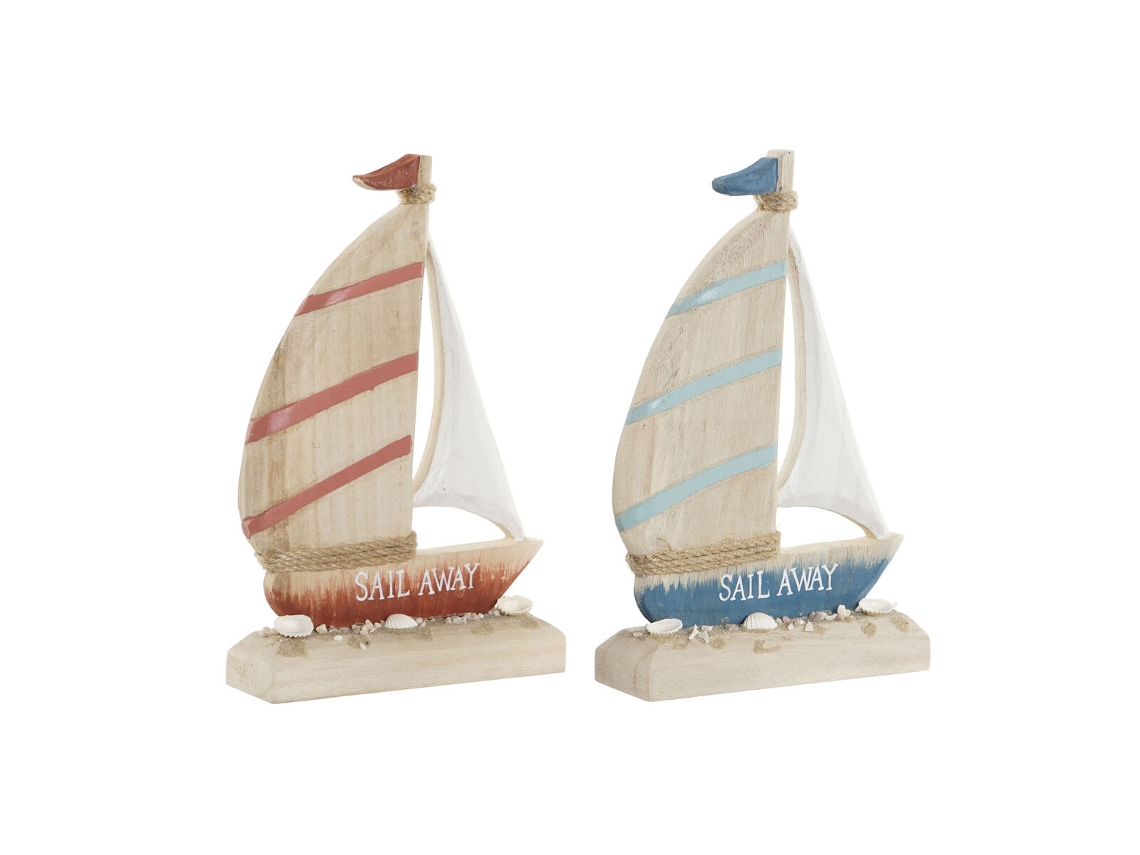 Home Esprit Figura Decorativa Azul Vermelho Veleiro Natural 15 X 4,5 X 23,5 Cm (2 Unidades)