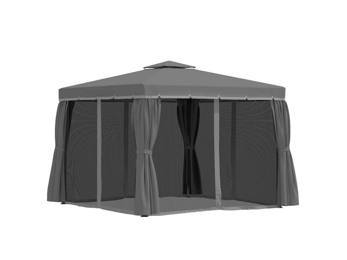 Pavilhão De Jardim, 2,96 X 2,96 M, Com Teto Duplo, 4 Painéis Laterais, Mosquiteiro, Tenda Para Festas, Alumínio, Poliéster