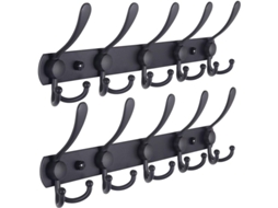 Suporte de Cabideiro de Parede com 5 Ganchos Triplos, Aço Inox, 2 Peças, Preto
