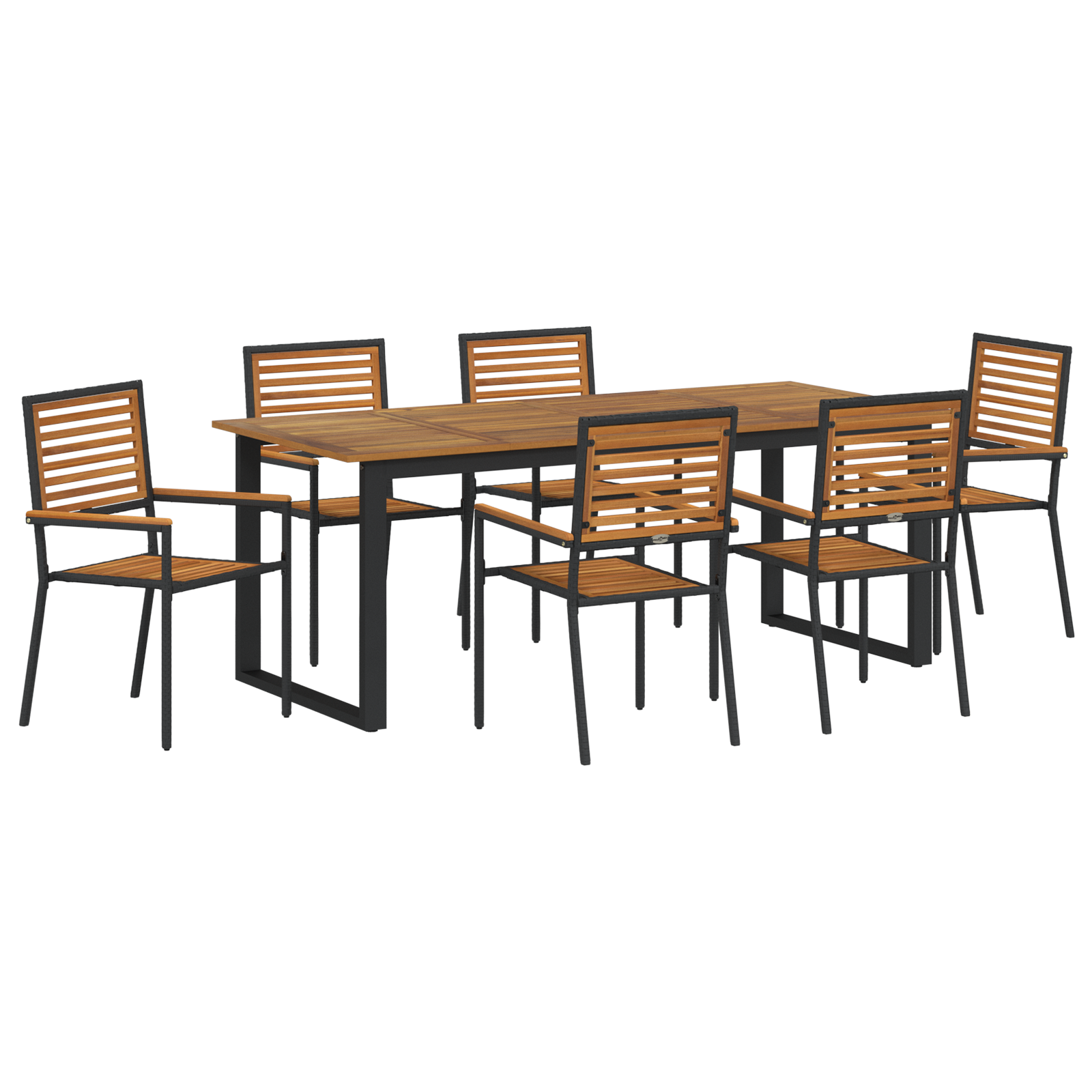 Conjunto 7 Móveis De Jardim Vidaxl Preto Madeira De Acácia Maciça (200 X 90 X 75 Cm)