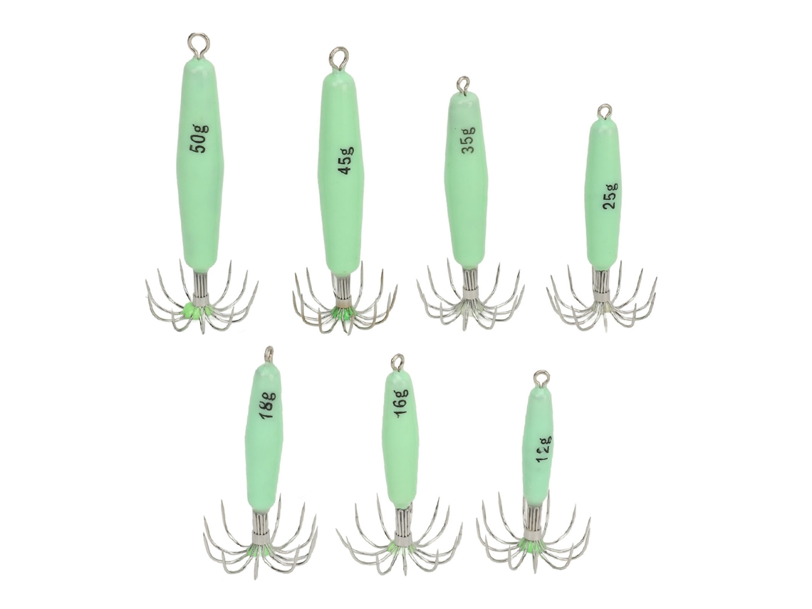 Kit 7 Iscas Luminosas Chumbo Lula Pesca