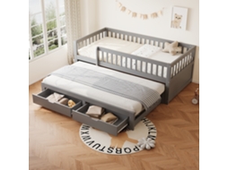 Sofá Cama Madeira Massiva 90x200 Cm Cinza Com Gavetas
