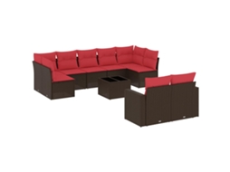 Conjunto de 10 Sofás Jardim com Almofadões Vime Pe Castanho MAISON EXCLUSIVE (10 pcs)