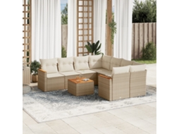 9 Pcs Conjunto De Sofás P/ Jardim Com Almofadões Vime Pe Bege Dkd Home Decor